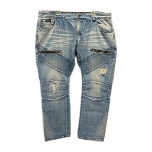 Contender Moto Biker Jeans Distressed Zip Detail Light Wash Mens 44 x 32 Urban
